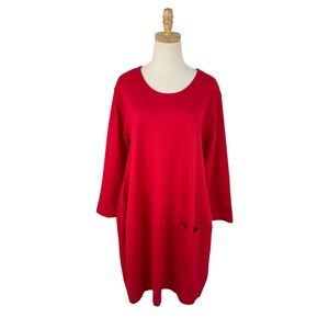 NOEN Nordic Ponte Knit Cocoon Hem Dress 3/4 Sleeve Red Sz 4